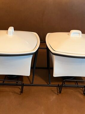 B Smith Double Casserole Dish w/ Warming Stand